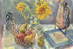 Jack Rigaux, Untitled - Still Life with Sunflowers, 1983, watercolour on paper