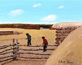 Allen Sapp, Untitled - On the Fence, acrylic on canvas