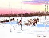 Allen Sapp, Untitled - Bringing Home the Firewood, acrylic on canvas