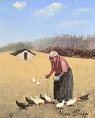 Allen Sapp, Chickens Want to Eat, 1977, acrylic on canvas