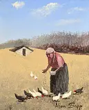 Allen Sapp, Chickens Want to Eat, 1977, acrylic on canvas