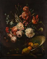 Samuel Seeberger, Untitled - Still Life of Flowers, oil on wood panel
