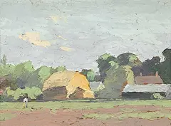Inglis Sheldon-Williams, Untitled - Working the Field, oil on wood panel