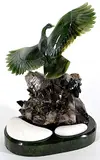 Lyle Sopel, Spring Call - Canada Goose, green nephrite jade, black quartz and alabaster sculpture