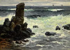 Untitled - Crashing Waves by Fritz Staehr-Olsen, 1920, oil on wood board, sold Dec 2024