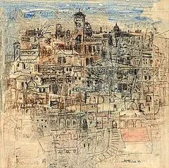 John Benjamin Taylor, Hill Town, Tuscany, 1964, mixed media on paper