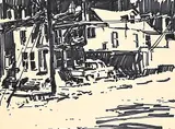 Lawrence Washburn, Untitled - Downtown Scene, felt pen and graphite on paper