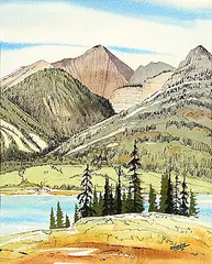 George Weber, Roche a Bosche, Roche Ronde #2 [Jasper National Park], 1981, watercolour on paper