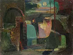 Gustav Oswald Weisman, Moonlit Street, oil on wood board