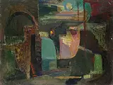 Gustav Oswald Weisman, Moonlit Street, oil on wood board