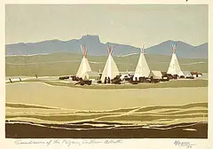 George Weber, Sundance of the Peigans, Southern Alberta, 1969, colour silkscreen on paper