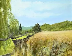 Colin Williams, Alliston Landscape, 1975, acrylic on wood board