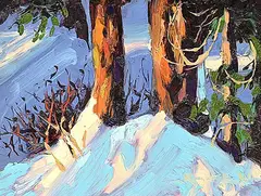 Robert E. Wood, Forest Light, oil on wood board