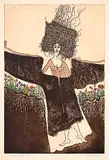 Yone Kvietys Young, Ditch Angel #5/50, hand coloured etching on paper