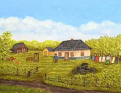 Doris Zaharichuk, Hanging the Wash, 1998, oil on canvas