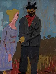 Maxwell Bennett Bates, Farmer and Wife, 1974, oil on wood board