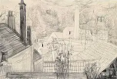 Molly Lamb Bobak, Vancouver Roof Tops, 1958, graphite and charcoal on paper