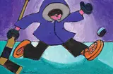 William Roy Brownridge, Untitled - The Moccasin Goalie, 1988, acrylic on canvas board