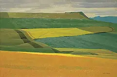 Alan Caswell Collier, Tilted Fields, Between Okotoks and Black Diamond, oil on canvas board