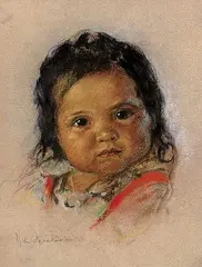 Untitled - Young Child with Colourful Scarf by Nicholas Raphael de Grandmaison, pastel on canvas, sold Nov 2024