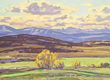 William Duma, Foothills and Mountains, 1986, oil on canvas board