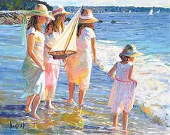 Ron Hedrick, 4 Sisters at Beach, oil on canvas
