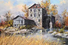 Georgia Jarvis, A Stone Mill, oil on wood board