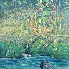 John Mckee, Untitled - Tangle on River's Edge, acrylic on wood board