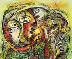 Daphne Odjig, Genocide 2, 1973, acrylic on paper