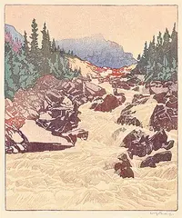 Walter J. Phillips, Above Lake Louise, 1945, colour wood block on paper