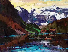 Neil Patterson, Paddling Lake Louise, 1999, oil on canvas board