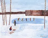 Allen Sapp, Untitled - Bonfire at the Game, acrylic on canvas