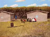 Allen Sapp, Men Playing Cards, acrylic on canvas