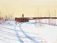 Allen Sapp, Untitled - Logging Home, acrylic on canvas