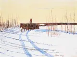 Allen Sapp, Untitled - Logging Home, acrylic on canvas