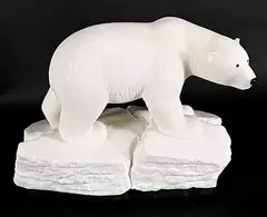 Lyle Sopel, Silent Stride - Polar Bear, green nephrite jade and marble sculpture
