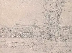 Frederick Varley, Buildings in France, 1919, graphite on paper