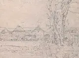 Frederick Varley, Buildings in France, 1919, graphite on paper