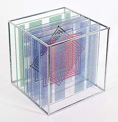 Gordon A. Smith, Untitled - Geometric Cube, colour silkscreen on plexiglass and metal sculpture