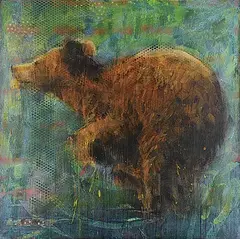 Les Thomas, Animal Painting #238 [Cin. Bear], 2000, encaustic on wood board