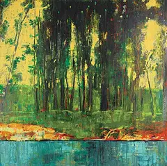 Les Thomas, Bow River Painting #016-1441, 2016, oil on wood board