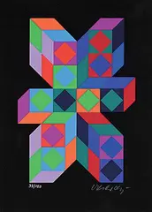 Untitled - Colourful Blocks #33/150 by Victor Vasarely, colour silkscreen on paper, sold Nov 2024