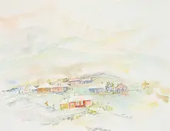 Untitled - Village in the Hills by Janet Mitchell, watercolour on paper, sold Nov 2024