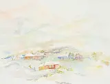 Janet Mitchell, Untitled - Village in the Hills, watercolour on paper