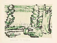 David Brown Milne, Painting Place [State IV], colour drypoint on paper