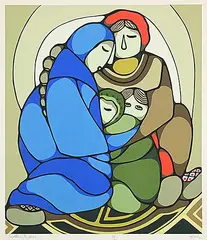 Daphne Odjig, Mother's Embrace #55/125, 1982, colour silkscreen on paper