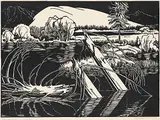 Vermilion Lakes #2/50 by Margaret Shelton, 1944, lino block on paper, sold Nov 2024