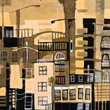 Verna Vogel, Imagined Skyline [Calgary 2010], 2010, acrylic and ink on mixed media wood panel