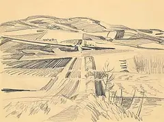 Landscape Drawing by Illingworth Kerr, 1950, graphite on paper, sold Sep 2024