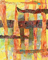 Irma Makariunaite, Farm Gate, mixed media and collage on canvas